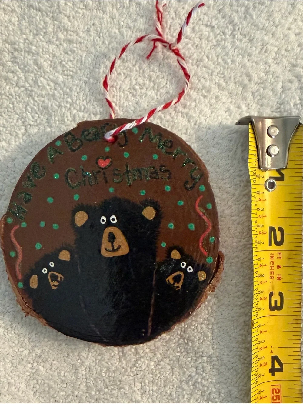 Hand-Painted Brown Bear Christmas Ornament - Home Holiday